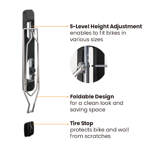 Bike Rakz Ezi Fold Medium 2.1"-2.8" Wall Mount