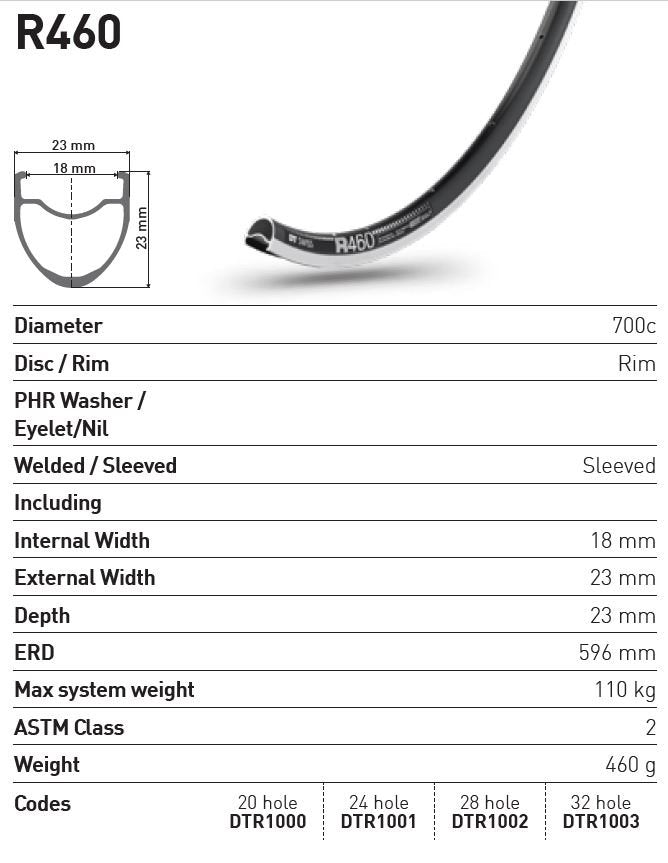 DT Swiss R460 700c 28H Rim Black