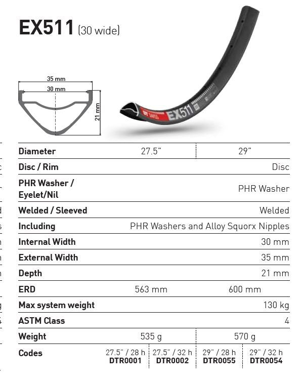 DT-Swiss EX511 27.5 x 30mm 32H Rim