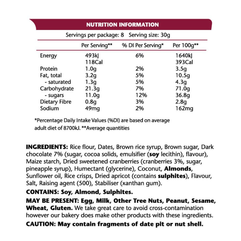 Em's Power Bites Cranberry Chocolate 8Pk 240gr