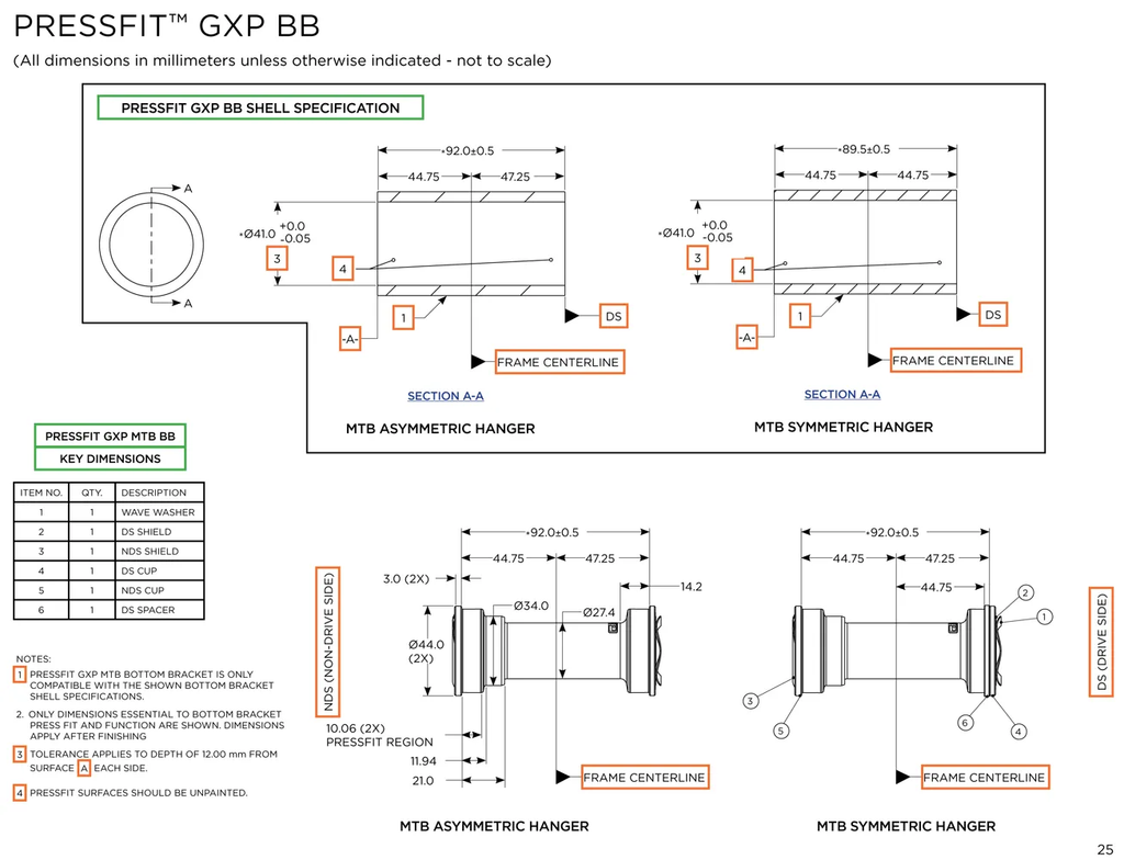Sram GXP 92 Press Fit Bottom Bracket