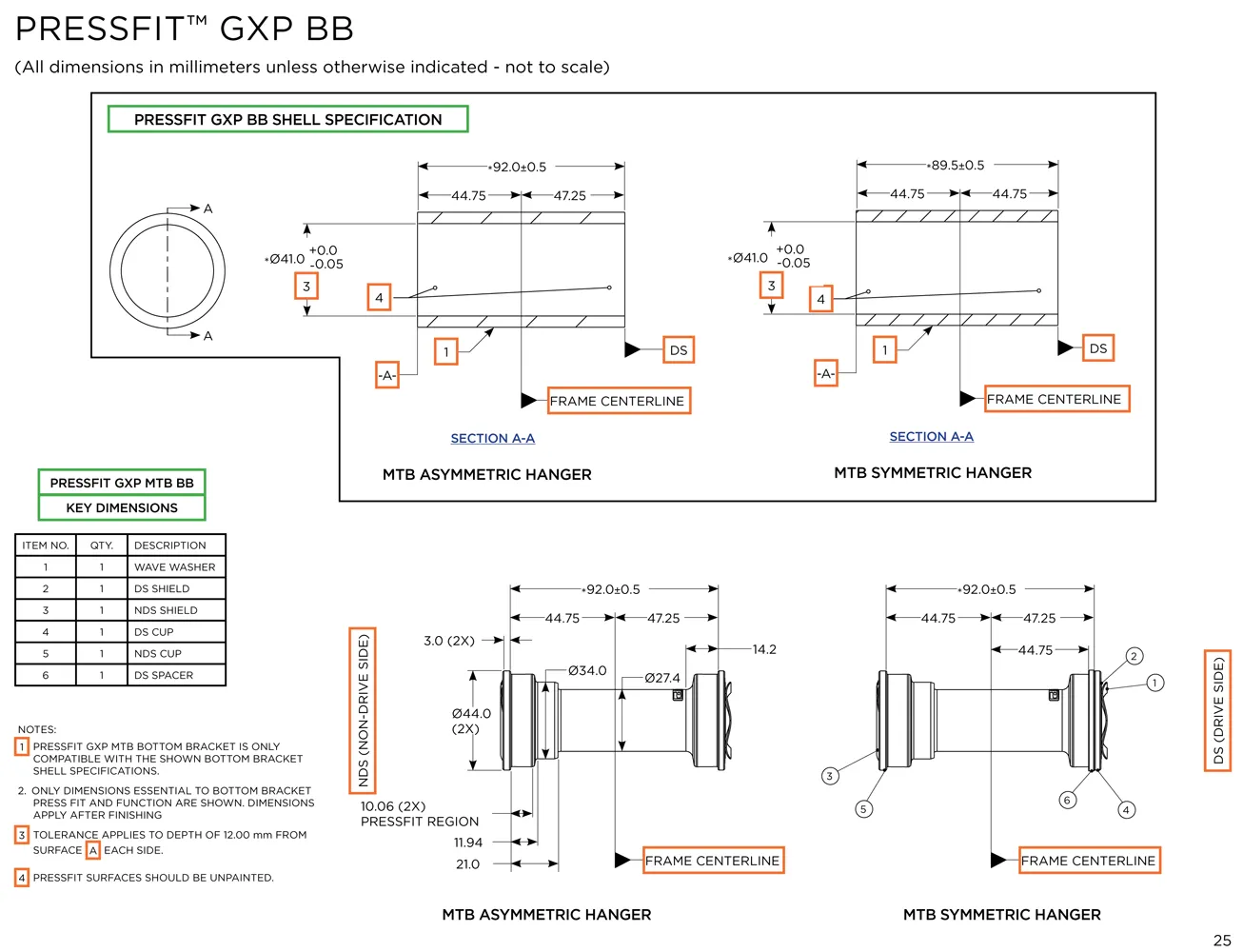 Sram GXP 92 Press Fit Bottom Bracket