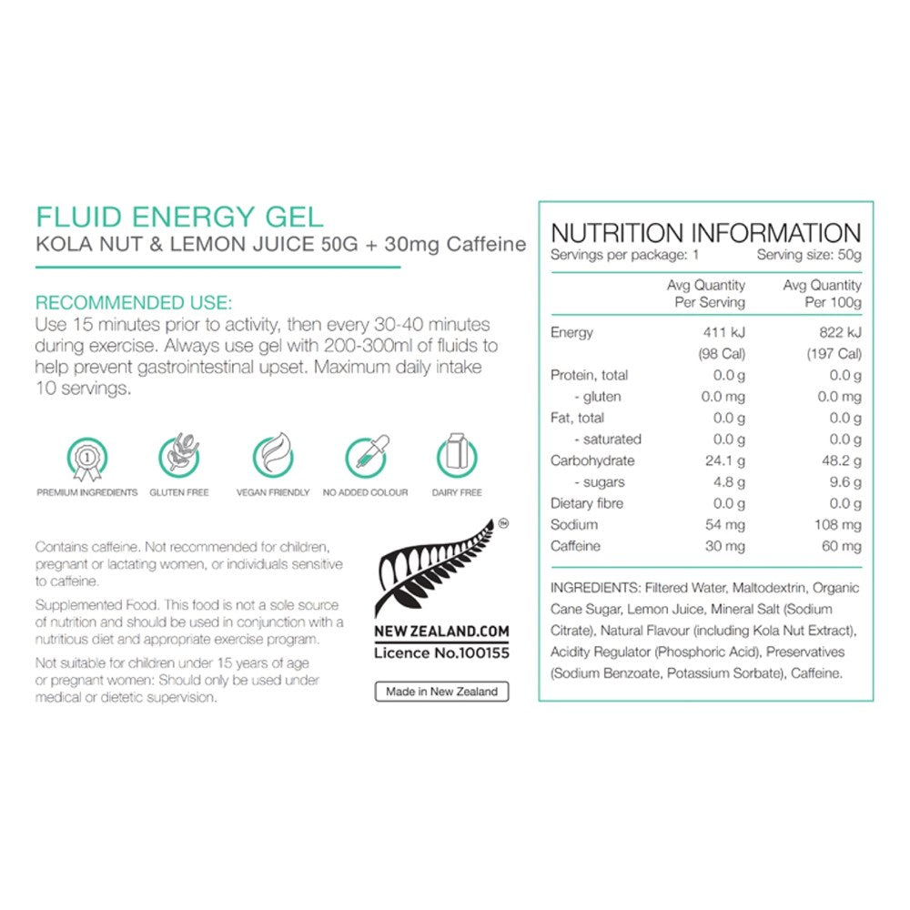 Pure Fluid Energy Gel Kola Nut & Lemon Juice W/30mg Caffeine 50g