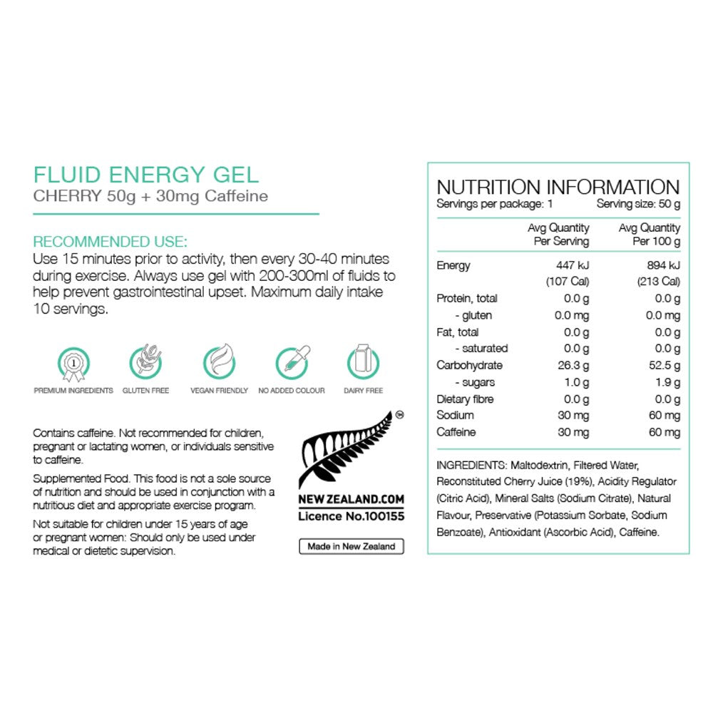 Pure Fluid Energy Gel Cherry W/30mg Caffeine 50gr