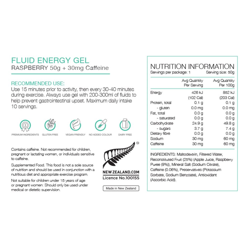 Pure Energy Gel Raspberry W/30mg Caffeine 50g