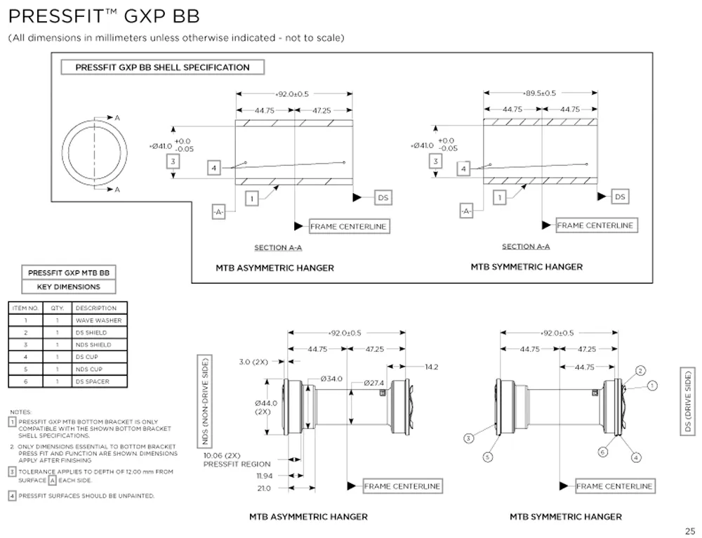 Sram GXP 92 Press Fit Bottom Bracket